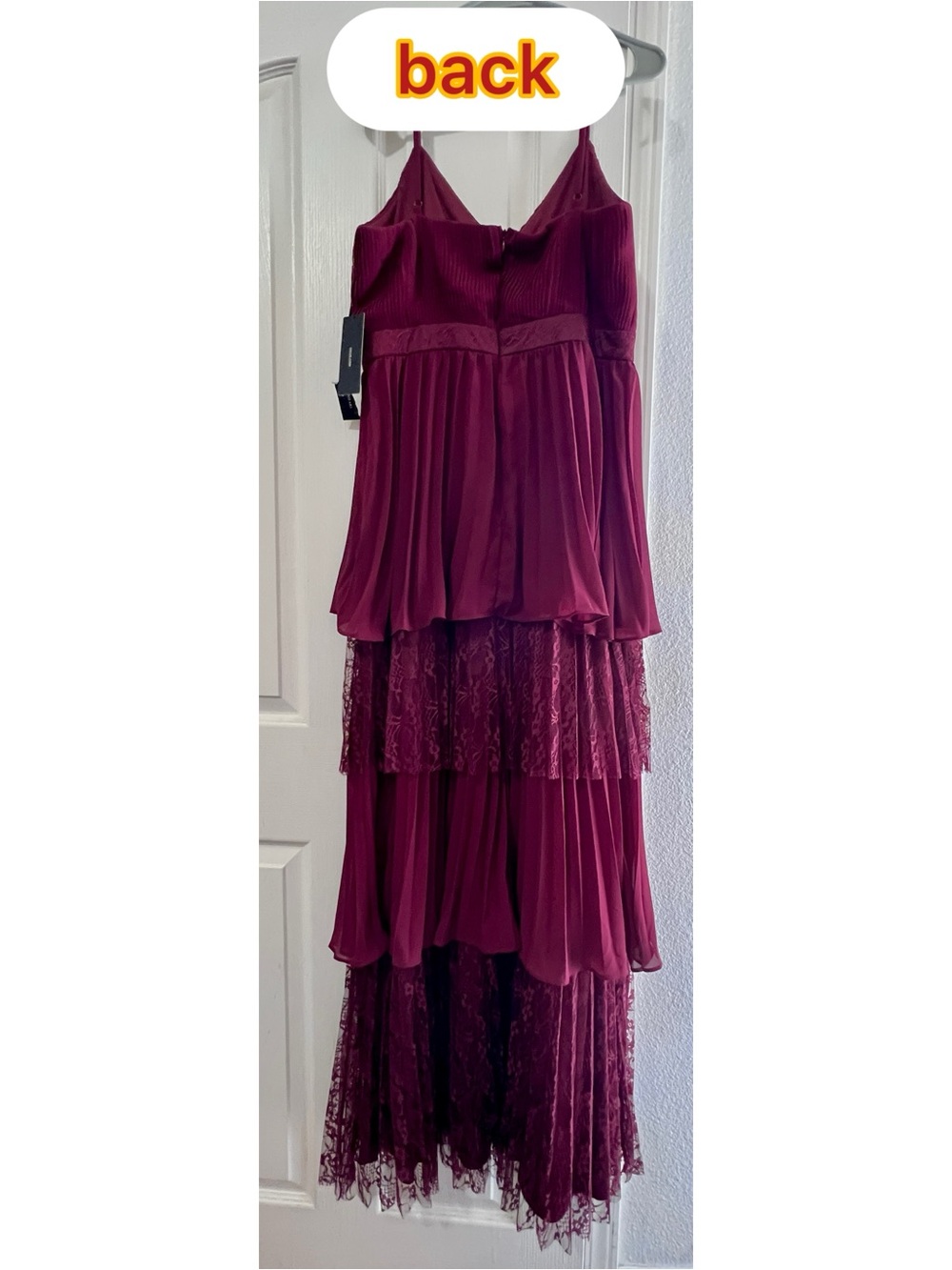Lulus Burgundy Tiered Lace Maxi Dress large NWT bridesmaid wedding guest - Picture 9 of 16